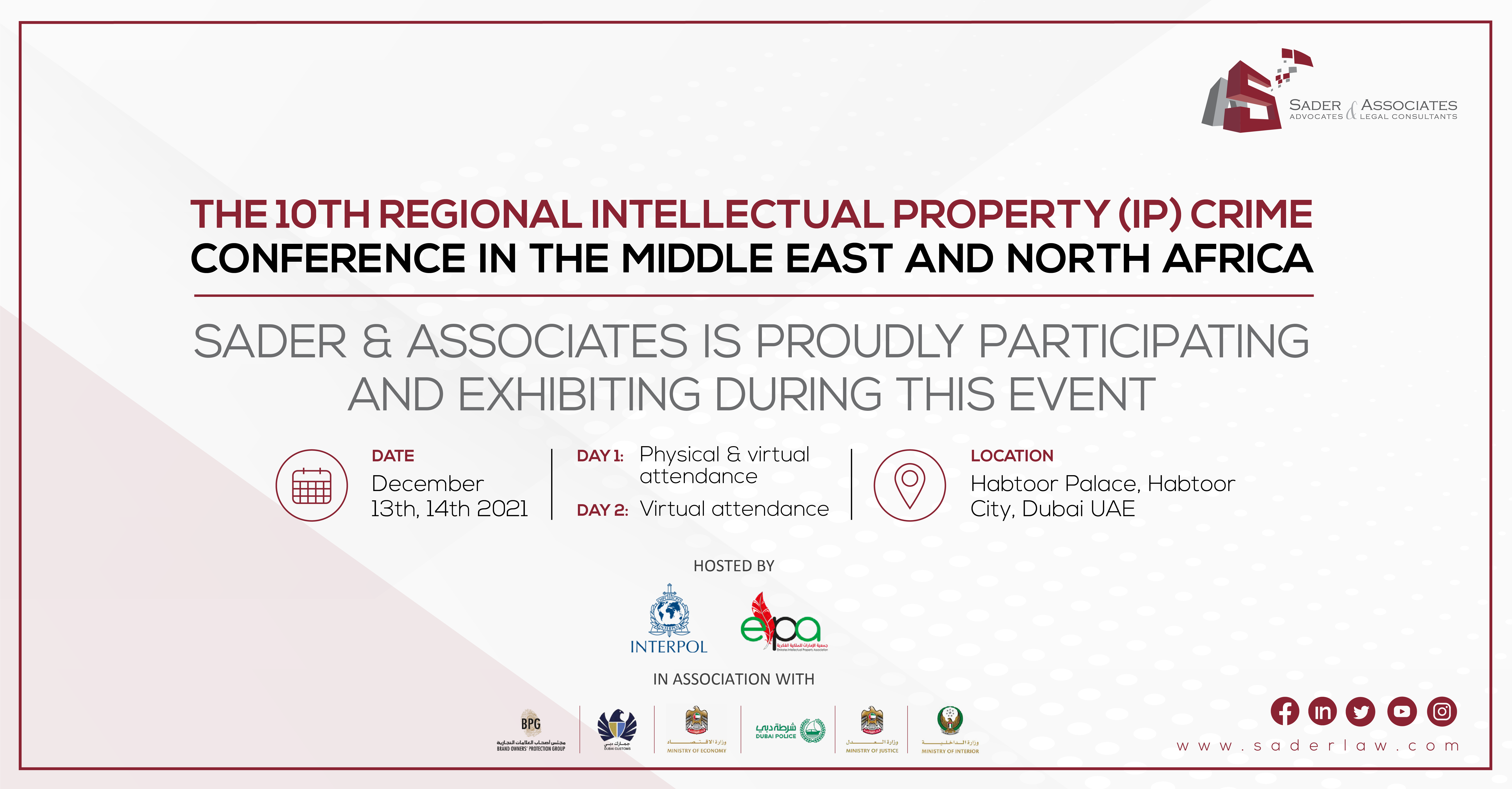 SADER & Associates’participation in the 10th Regional Intellectual Property IP crime conference in the Middle East and North Africa